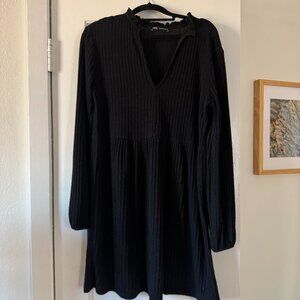Zara Black Ribbed Sweater Babydoll Dress Size Medium